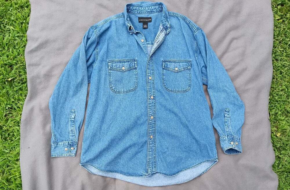 Vintage Croft & Barrow Denim Shirt Men’s Large Blue Button-Down Cotton Pockets